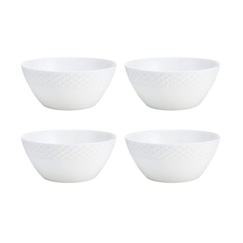 Mikasa Trellis Bone China 16-Piece Dinnerware Set, Service for 4, White Lightweight Porcelain with Textured Design, Chip-Resistant and Dishwasher Safe