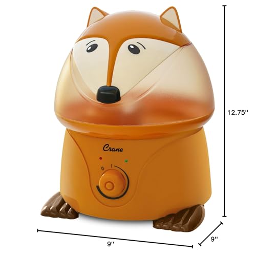 Crane 1 Gallon Animal Cool Mist Ultrasonic Humidifier for Kids' Bedroom and Nursery, Automatic Shut off, Adjustable Output, Fox