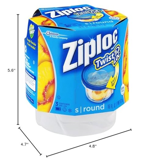 Ziploc, Twist N Loc Food Storage Meal Prep Containers, Small Round, 3 Count