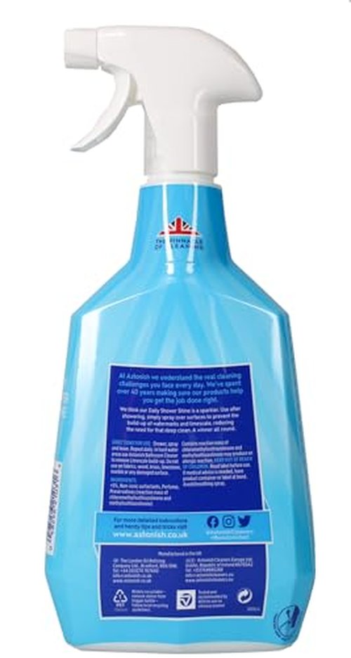 Astonish Daily Shower Shine White Lilies Cleaning Spray - No Scrub After Shower Spray Foam Prevents Watermarks & Limescale Buildup - Vegan Cruelty-Free Household Cleaning Products, 750ml Spray Bottle