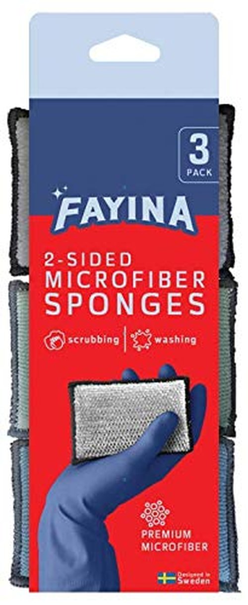 FAYINA 2-Sided Premium Microfiber Dish Sponge and Scrubber 3 Pack Variety - Heavy Duty Scouring Non-Scratch Multi-Surface