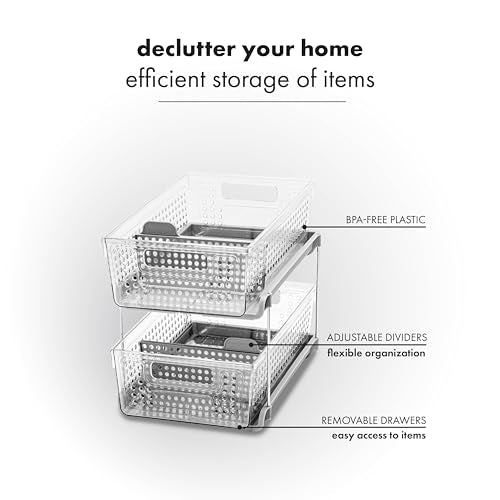 madesmart 2 Tier Organizer, Under Cabinet Storage with Pull Out Sliding Drawers, for Cleaning Supplies, Undersink, Sponges, Bottles & Bath, Adjustable Dividers & Pull Out Baskets, Grey