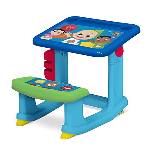 CoComelon Draw and Play Desk by Delta Children – Includes 10 Markers and Coloring Book, Blue