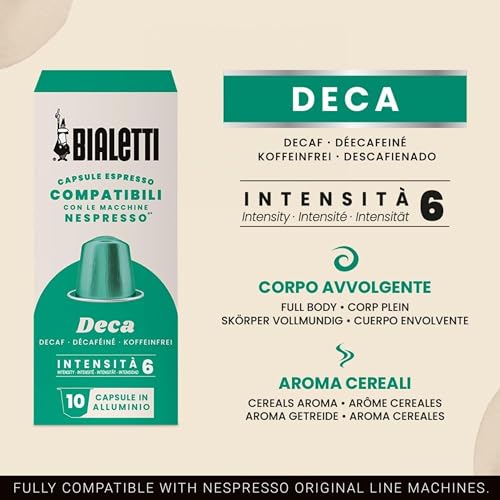 Bialetti Decaf Espresso Capsules 100 Pack – Original Line Compatible Pods, Intensity 6, Light Balanced Decaffeinated Coffee with Spicy and Rounded Flavor