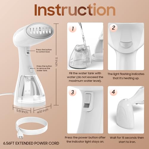 Portable Hand Held Steamer for Clothes - 1350W Handheld Clothes Steamer, 15S Rapid Heating, Garment Wrinkle Remover Fastly Make Clothes Soft, Large-Capacity Iron for Hotels/Travel, Valentines Day Gift