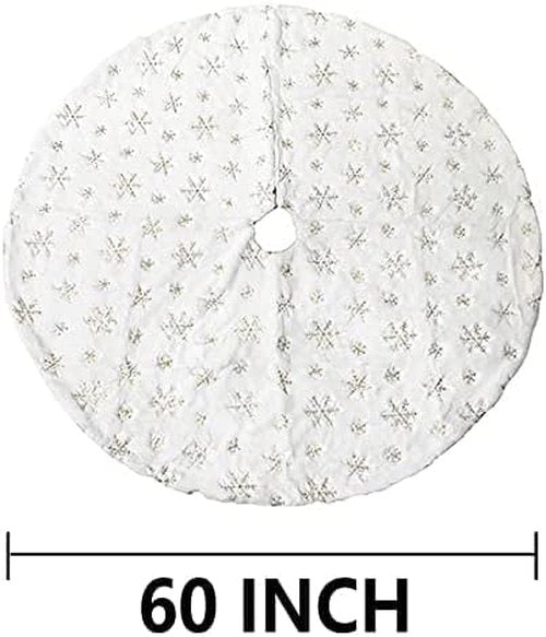 AOGU 60 Inch Sequin Faux Fur Christmas Tree Skirt Decoration for Merry Christmas Party White Plush Silver Sequin Snowflake Xmas Christmas Tree Skirt Decorations