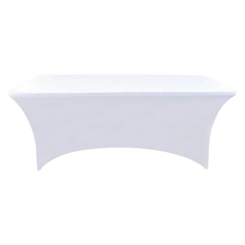 ZarzaaSik 10-Pack 6ft White Spandex Table Covers for Rectangle Standard Folding Tables - Wrinkle Resistant Stretch Tablecloths - Ultimate Fitted Table Protector for Parties, Banquet, Wedding