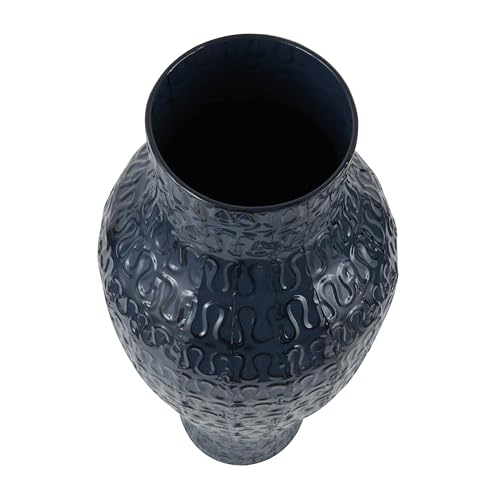 Deco 79 Metal Decorative Vase Dimensional Textured Centerpiece Vase with Wavy Pattern, Flower Vase for Home Decoration 9" x 9" x 24", Dark Blue