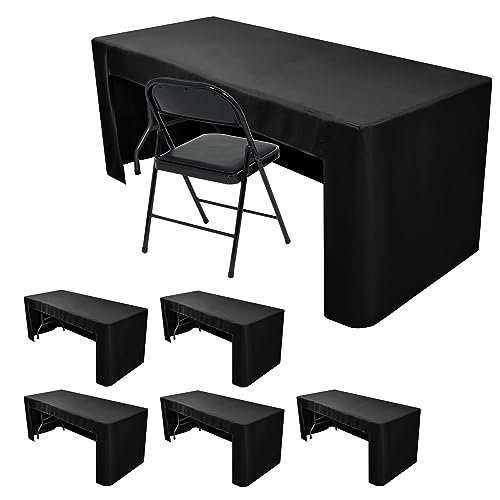Nasitos 6 Pack Black Tablecloth for 8FT Trade Show Table Covers-Open Back Folding Tablecloths Washable Fabric and Wrinkle Resistant Table Covers for Craft Show, Display Table, Parties, Birthday