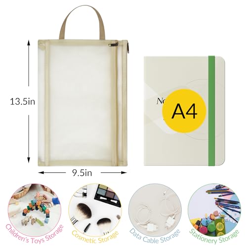 10 Pack Colored Mesh Zipper Pouch Bags with Handles, Double-Layer Nylon A4 Mesh Toy Storage Bags for Building Blocks, Puzzles & Toy Storage, Travel-Friendly Organizer for School, Office & Games
