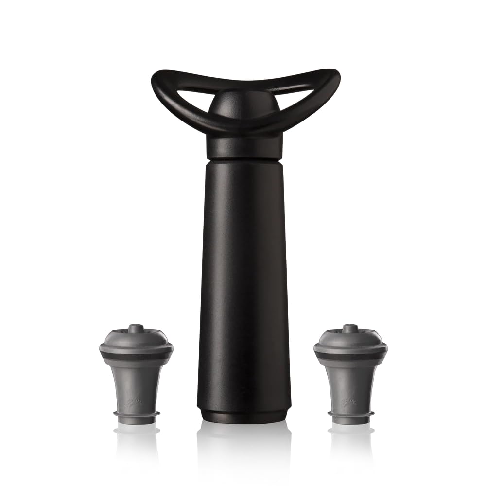 Vacu Vin Wine Saver Concerto – Premium Wine Preserver Vacuum Pump with 2 Stoppers – Made in the Netherlands – Airtight Seal Keeps Red or White Wine Fresh up to 10 Days – Click Indicator – Black