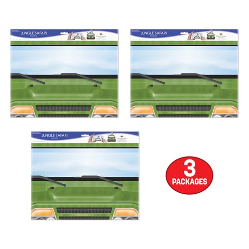 Beistle Jungle Safari Photo Prop – 3-Pack Off-Road Vehicle Cardstock Cutouts for Jungle Birthdays, Zoo Adventures, or Dinosaur-Themed Photo Booths – Wilderness Party Decorations – 3' x 25"