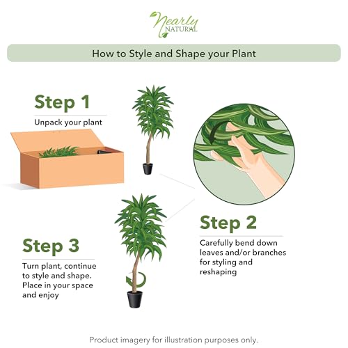 Nearly Natural 48in Artificial Dracaena with Real Touch Leaves and Multi Tonal Trunks, Large Indoor Silk Plant with Pot, Maintenance Free for Indoor Living Room and Home Office Decor