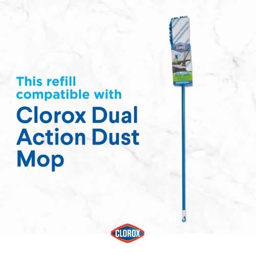 Clorox Dual Action Dust Floor Mop Microfiber Refill Head, Machine-Washable, Blue