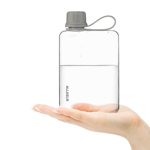ALLKELR Portable Flat Water Bottle,BPA Free Reusable Tritan Plastic Travel Water Bottle Cup,Lightweight Leakproof Slim Water Bottle Fits Purse,Backpacking, Hiking (Gray, 17 oz)