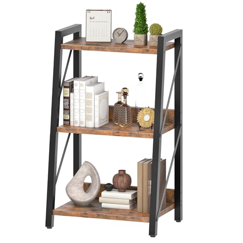 HOOBRO Ladder Shelf, 3-Tier Bookshelf, Corner Bookcase, Freestanding Storage Shelf Display Organizer, for Living Room, Bedroom, Home Office, Kitchen, Rustic Brown and Black BF303CJ01
