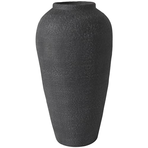 Deco 79 Ceramic Decorative Vase Textured Centerpiece Vase, Flower Vase for Home Decoration 10" x 10" x 20", Black
