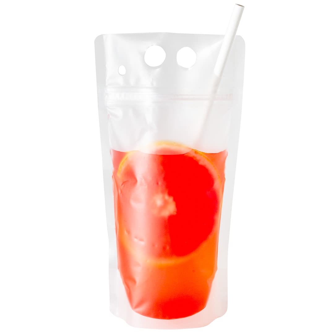 Restaurantware Bag Tek 5.1 X 1.6 Inch Drink Pouches 100 Double Zipper Juice Pouches - Hand-Held Straw Storage Translucent Plastic Drink Bags Heavy Duty Tamper-Evident