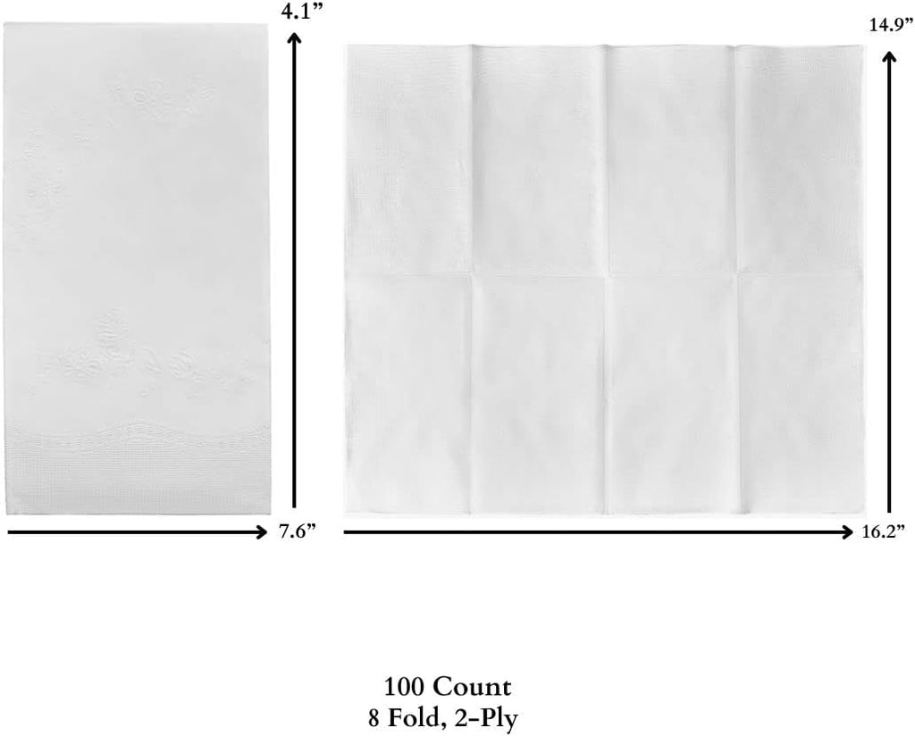 Premium White Napkins - 2-Ply Disposable Dinner Napkins | 100 Count Value Pack for Parties