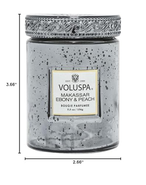 Voluspa Makassar Ebony & Peach, Small Candle Jar, 5.5 oz, 50 Hour Burn Time, Coconut Wax for Clean Burning, Handcrafted in The USA