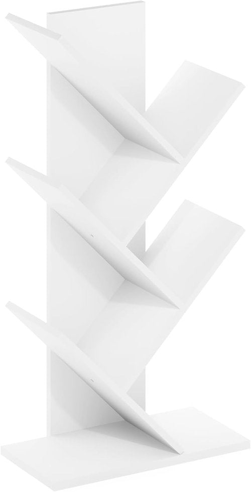 Furinno 5-Tier Tree Bookshelf - Stylish Angled Open Shelf for Room Decor | White, 8.4 x 15.7 x 30.3