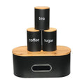 SOTECH Extra Large Bread Box Metal Bread Bin with Bamboo Lid&Window Modern Food Storage Container for Kitchen Counter Kitchen Decor Organizer Farmhouse Black (Black box with 3jars)