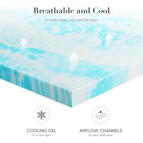 DUMOS Mattress Toppers Memory Foam Queen Size, 3 Inch Thick Bed Topper Pad Cooling Gel Infused Soft Comfy Padding Breathable for Sleeper Sofa Couch RV Camper, CertiPUR-US Certified, Blue