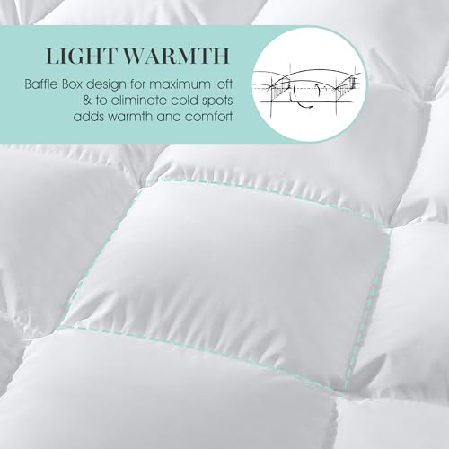 Martha Stewart 650 Fill Power Fluffy White Down Comforter - Light Warmth Down Duvet Insert 300 Thread Count 100% Sateen Cotton Bedding Comforter with Corner Loops Twin Size Made in USA - 68" x 90"