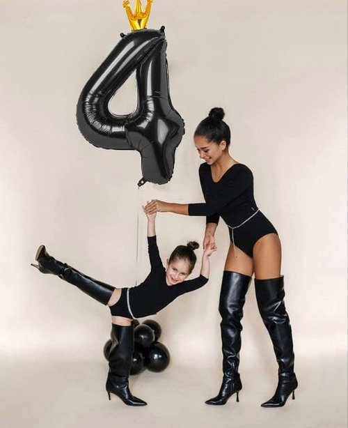 40-Inch Black Number 4 Balloon by [Brand Name] - Elegant Black and Gold Party Decoration