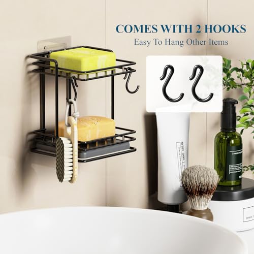 NiHome 2-Tier Soap Holder with Diatomite Mat, Rustproof Metal Shower Organizer for Bar Soap, Shampoo Bars, Sponges, Skincare, Fast-Drainage Open Slot Rack for Bathroom and Kitchen Countertops