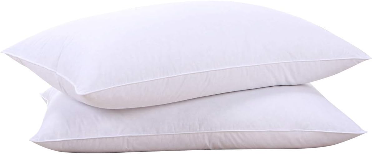 Puredown® Goose Feather & Down Pillows - 100% Cotton Cover, Set of 2 | Standard Size, Hotel Quality