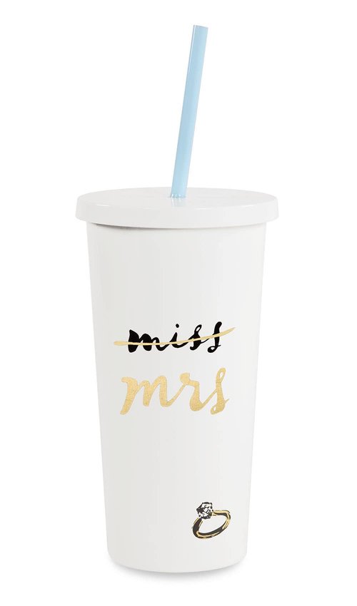 Kate Spade New York Acrylic Bridal Tumbler with Lid and Straw, 20 oz Tumbler for Bride to Be, Slim Double Wall Tumbler, Miss to Mrs. (White)