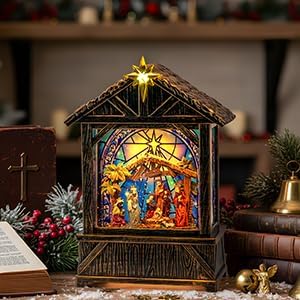Regine Switzerland Christmas Snow Globe Lantern - Musical Nativity Scene Decor | 6-Hour Timer, USB/Battery Operated