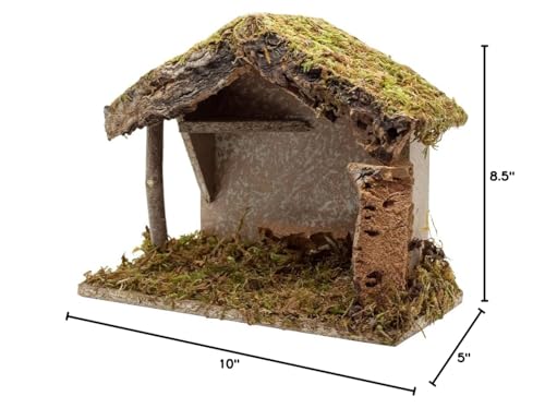 VILLAGE GIFT IMPORTERS Nativity Creche Stable | 8.5" Tall 10" Wide | Realistic Moss Roof and Floor | Beautiful Texture Work | Religious Christmas and Holiday Home Décor | Made in Italy