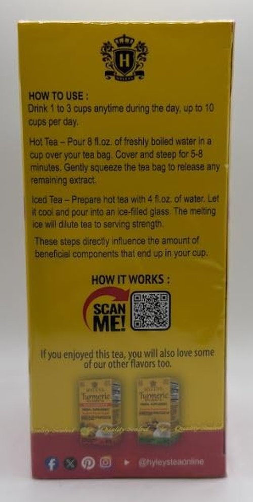 Hyleys Turmeric Green Tea - Green Tea with Turmeric Root - Raspberry & Cranberry Flavors - Herbal Tea Bags - 25 Individually Wrapped Tea Bags (12 Pack - 300 Tea Bags Total)