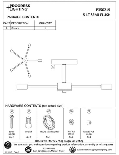 Progress Lighting Delayne Collection 16 in. 5-Light Matte Black Close-to-Ceiling Light Etched Glass Modern