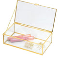 ZEXALOR Clear Glass Decorative Box for Organizing Photos, Jewelry, Small Items - Golden Dresser Drawer Organizer, Transparant Small Storage Bin Container with Lid (Upgrade, 8x4,3x2,3")