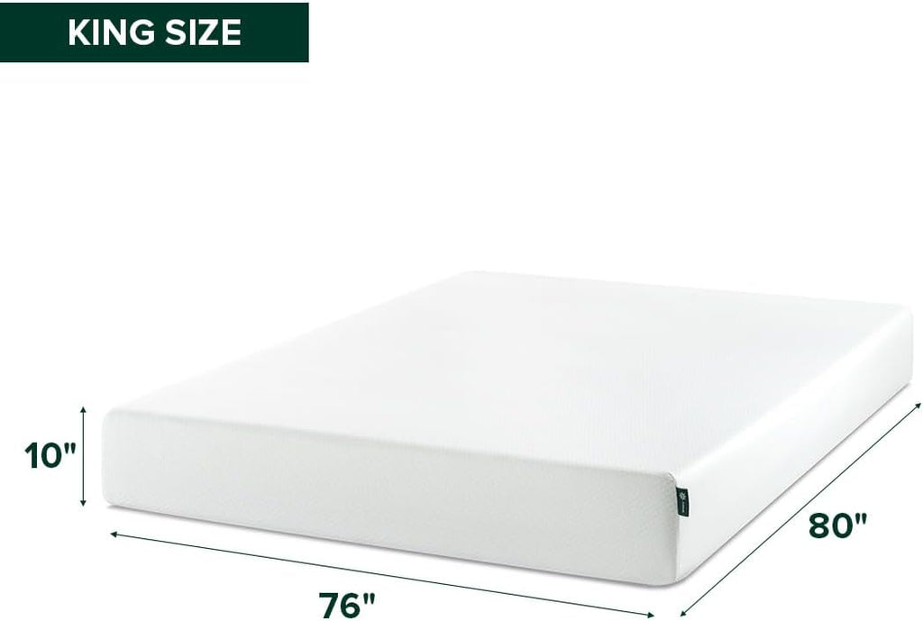 Zinus 10 Inch King Green Tea Memory Foam Mattress - Medium Firm Feel, Zoned Pressure Relief, Safe & Fiberglass Free
