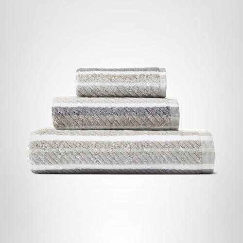 Tommy Bahama - Bathroom Towel Set, 100% Highly Absorbent Yarn-Dyed Cotton Towels, Low-Linting & Fade-Resistant (Ocean Bay Grey, 3 Piece)