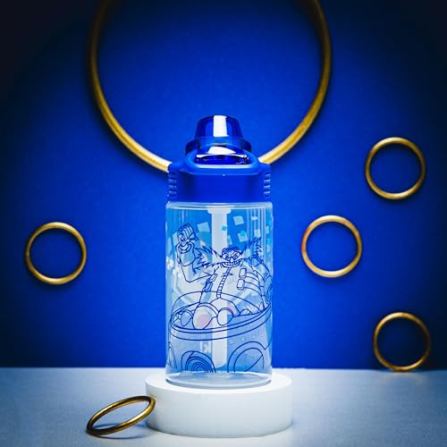 Zak Designs Sonic the Hedgehog Sage Water Bottle For School or Travel, 16oz Durable Plastic Water Bottle With Straw, Handle, and Leak-Proof, Pop-Up Spout Cover (Sonic, Eggman)
