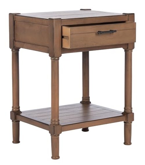 SAFAVIEH Home Collection – Filbert Brown Accent Table with Drawer & Shelf, Modern Farmhouse Nightstand, Turned Leg Design (ACC5711C)
