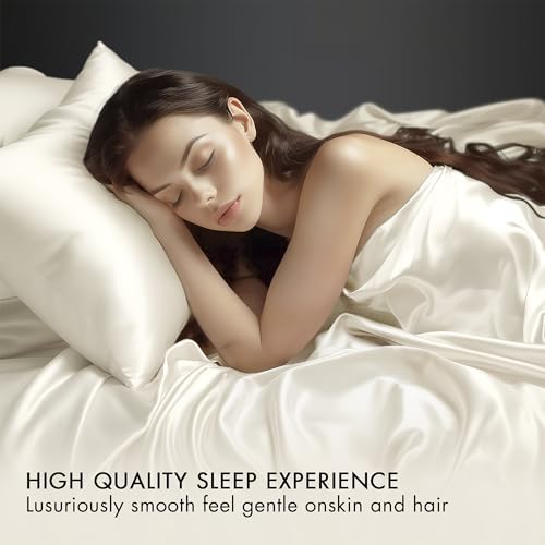 Madison Park Essentials Satin Sheet Set Luxury and Silky with Natural Sheen, Elastic 14" Pocket fits up to 16" Mattress, All Around Elastic - Year-Round Bedding, Full, Ivory, 6 Piece