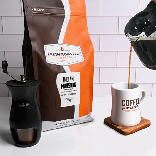 Fresh Roasted Coffee, Indian Monsoon Malabar, 5 lb (80 oz), Light Roast, Kosher, Whole Bean