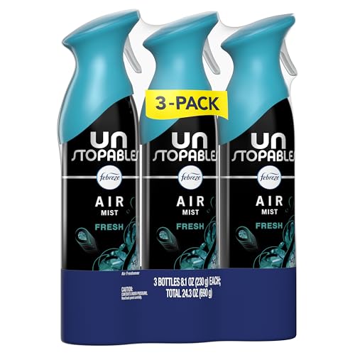 Febreze Air Mist, Air Freshener Spray, Odor Fighting Room Spray, Deodorizer for Home Bathroom Kitchen Office Apartment Dorm Room Classroom, Unstopables Fresh Scent, 8.1oz (Pack of 3)