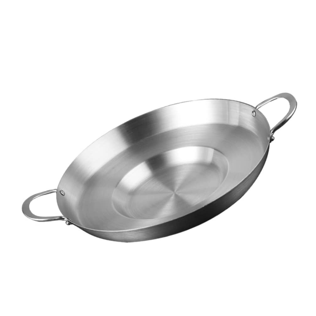 Hemoton 19.7 Inch Stainless Steel Concave Mexican Skillet Pan for Deep Frying and Stir Frying Compatible with Gas and Induction Cookers