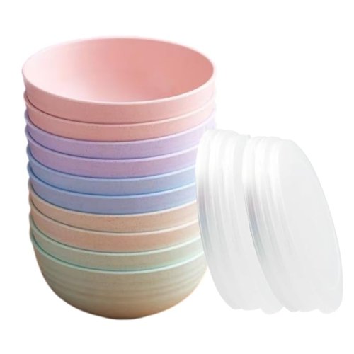 falichchch 10 Pack Unbreakable Wheat Straw Bowls with Lid, 26 OZ Cereal Bowls for Kitchen, Dishwasher Safe Soup and Salad Bowls, Reusable microwave bowl for Ice Cream,Snack and Fruits