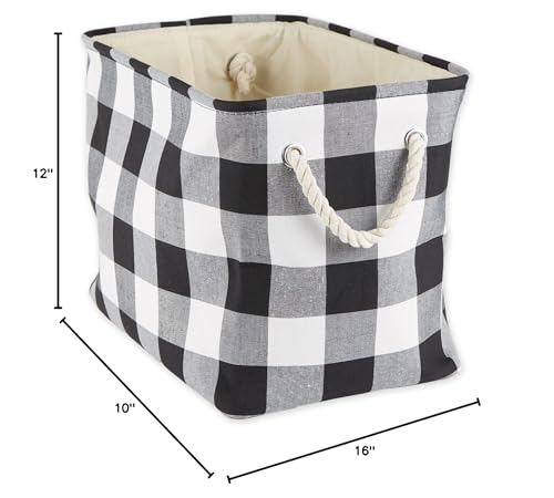 DII Buffalo Check Storage Collection Collapsible Bin with Handles, Medium Rectangle, 16x10x12, Black & White