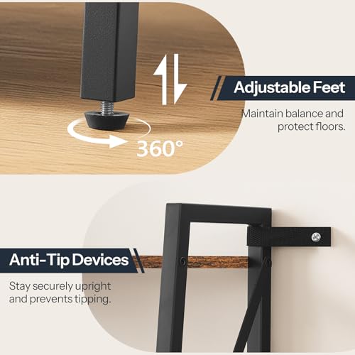 HOOBRO Ladder Shelf, 3-Tier Bookshelf, Corner Bookcase, Freestanding Storage Shelf Display Organizer, for Living Room, Bedroom, Home Office, Kitchen, Rustic Brown and Black BF303CJ01