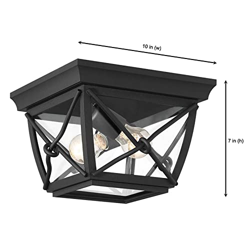 Designers Fountain Belmont 2-Lights Outdoor Flush Mount Ceiling Light, 10 Inch Lighting Fixture for Porch, Patio and Entryway, Black, 34835-BK