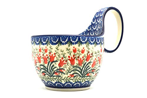 Polish Pottery Loop Handle Bowl - Crimson Bells